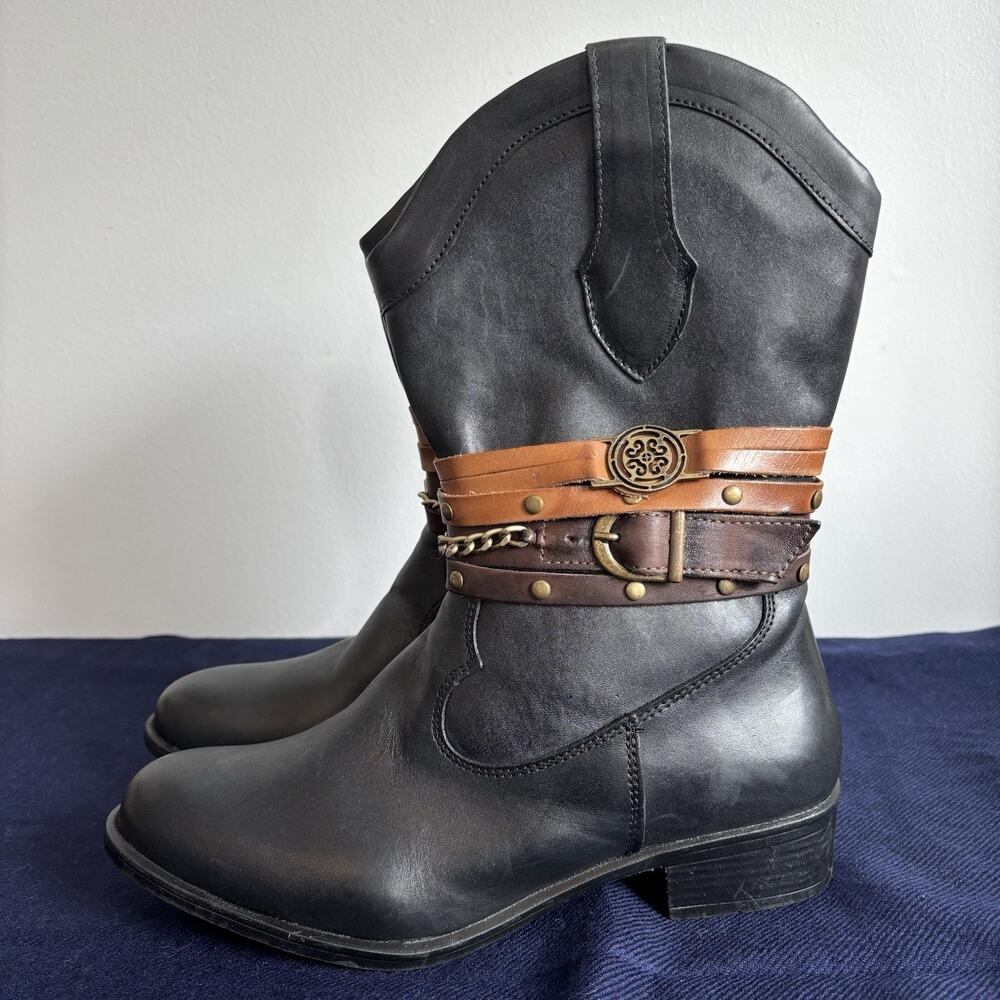 Sandro Moscoloni Robin Boots Womens 8 Black Western Cowgirl Boho Cottagecore New